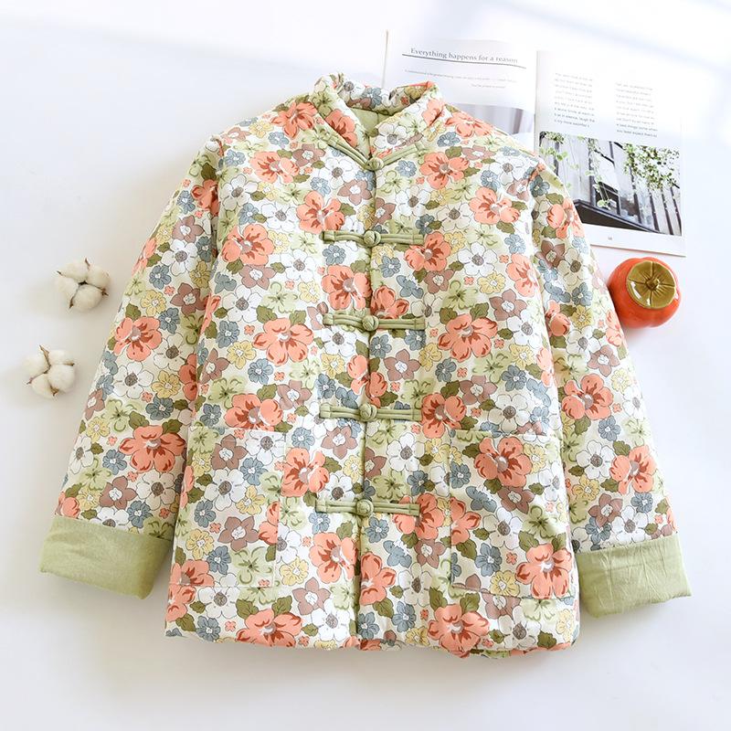 

Зимняя женская одежда из чистого хлопка с цветочным ручным пошивом, хлопковая одежда с подкладкой, китайская одежда для мамы среднего и пожилого возраста, теплая хлопковая одежда, утолщенное пальто XXL size (160-90 kg)