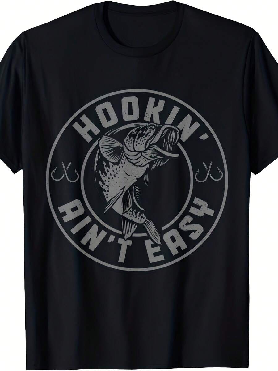 Men s Vintage Hookin Ain t Easy Fishing T Shirt Big & Tall Sizes Black With White Fish Graphic Fit S разноцветный