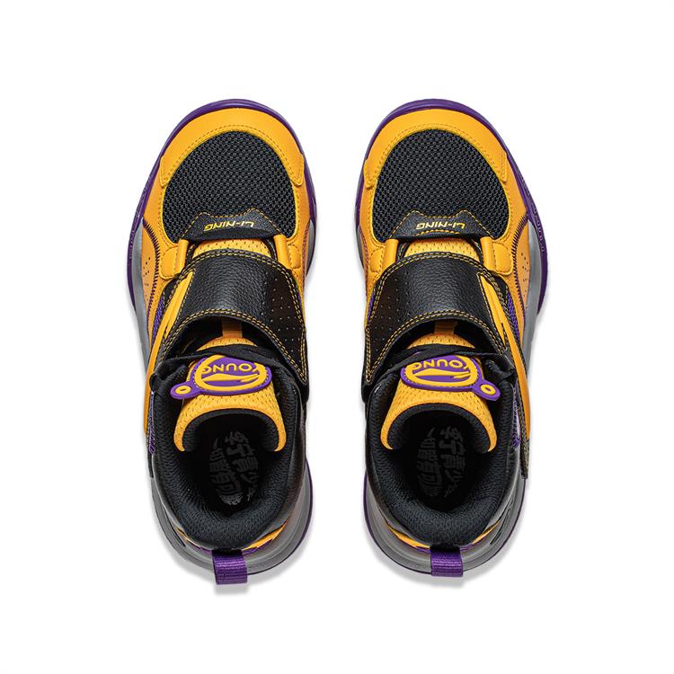 Li Ning Youth Pre Casual Comfortable High-Top Basketball Shoes Kids Sneakers Black Purple Yellow YKBT092-3