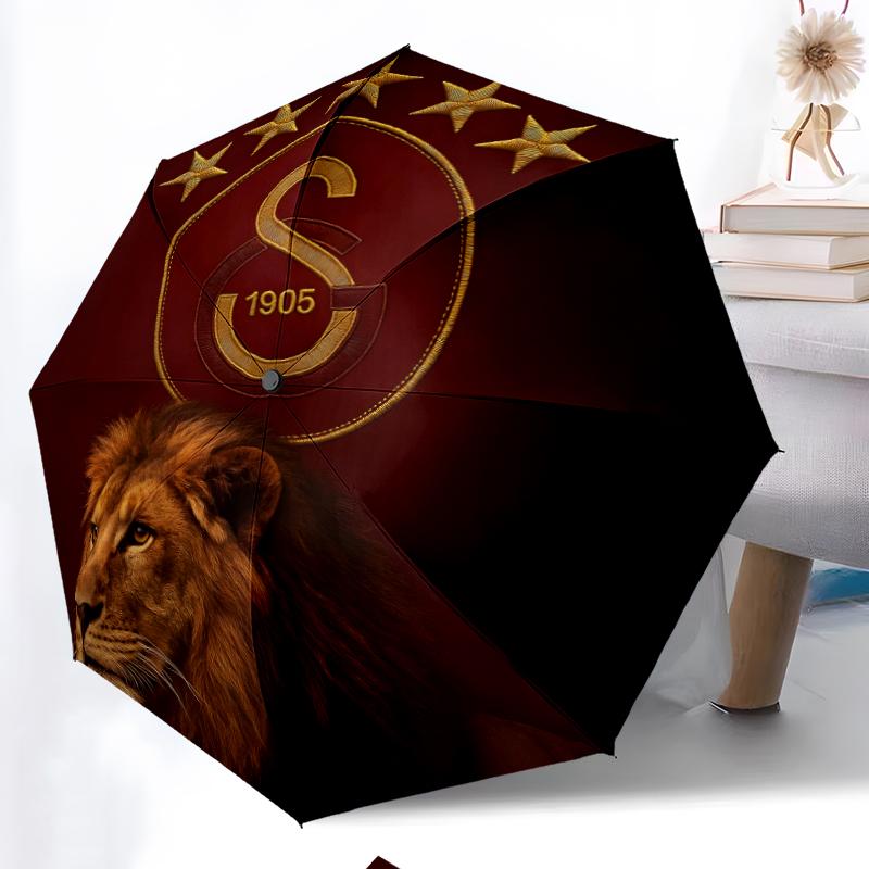 Galatasaray Fashionable Automatic Opening/Closing Folding Umbrella. Portable and Foldable, Ideal for Gift, Travel, and Daily Use.
