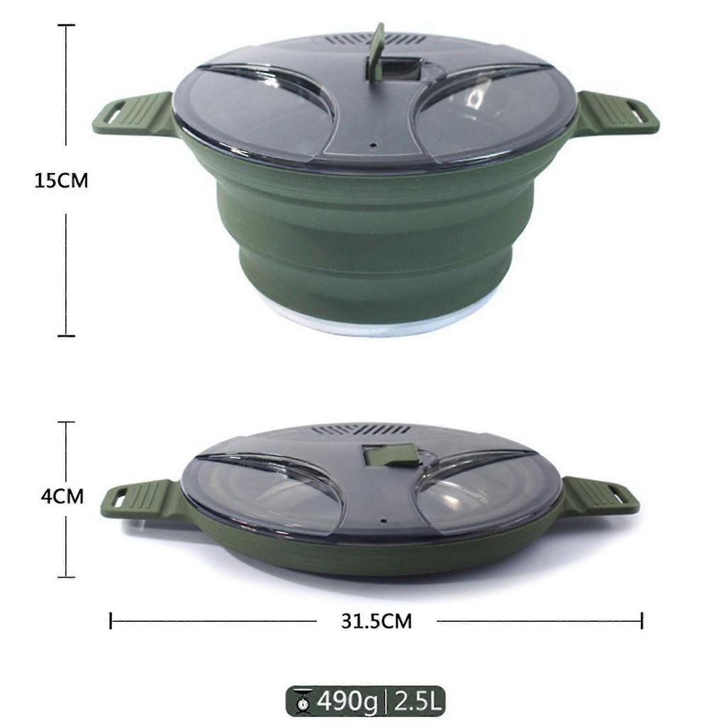 Outdoor Folding Pot Silicone Hiking Cooking Pot Portable Picnic Pot Stainless Steel Camping Cooker