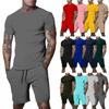 Conjunto de Camiseta de Manga Corta y Pantalones Cortos de Color Sólido para Hombre de Verano - Transpirable y Elegante.