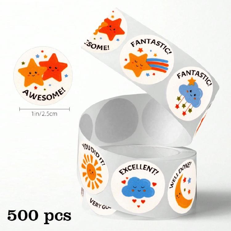 500Pcs Cartoon Motivational Sticker Waterproof Adhesive PVC Sticker For Kids Classroom Rewarding and Gift Packaging