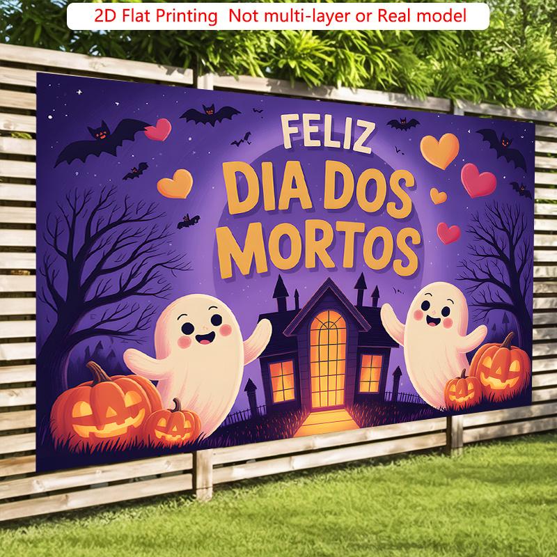 Party Backdrop Halloween Flat Ghosts Pumpkins Haunted House Spooky Event Photo Background Party Decor
