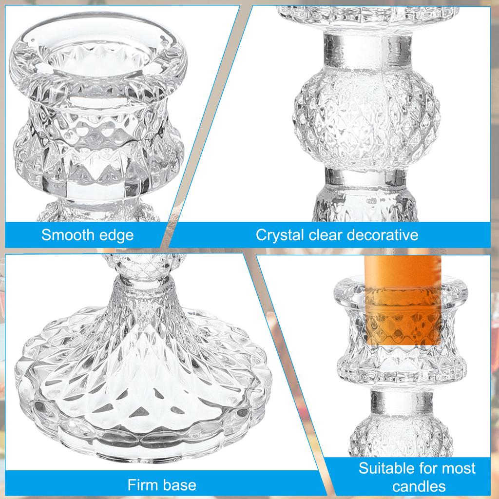 3/6pcs Glass Candlestick Holders Clear Diamond Taper Vertical Stripe Taper Candle Holders for Table Centerpiece Party Home Decor