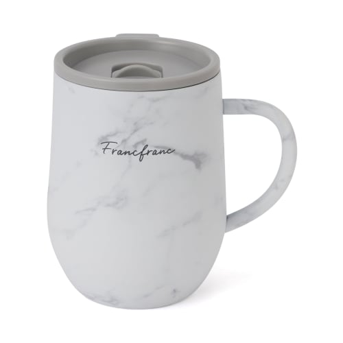 Francfranc Stainless Steel Thermos Mug with Lid, 320ml, Marble White, Double-Walled Vacuum Wall, Insulated for Hot and Cold Drinks, Perfect for the Of