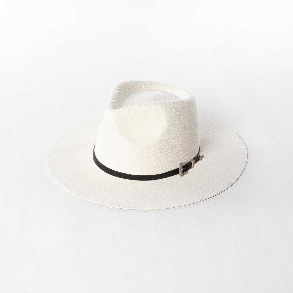202601-HH2063F Ins  Classic Dropshipper Winter Earth Tone Color Wool Felt Belt  Fedoras Cap Men Women Leisure Panama Jazz Hat