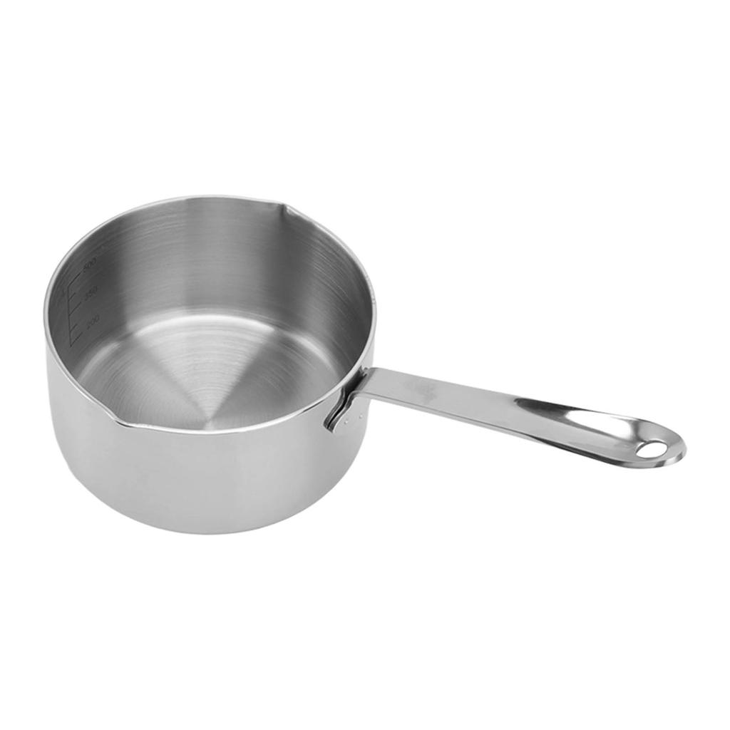 Stainless Steel Butter Warmer Flat Bottom Milk Pot with Double Diversion Mouth Hanging Hole for Chocolate 350ML