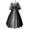 European and American Style Off-Shoulder Dress for Women, Medieval Retro Color-Blocking with Flutter Sleeves, Tie-Waist, and Large Hem Skirt