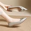 Black Stiletto High Heels Medium Heel Temperament Pointed Single Shoes Women's Niche Bow Exquisite French Women's Shoes