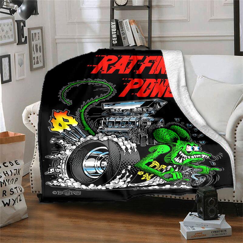 Rat Fink Power Flannel Blanket Soft All-Season Throw, Design for Camping, Car Travel, Hiking Sofa, Bed, Office Perfect Gift for Parties