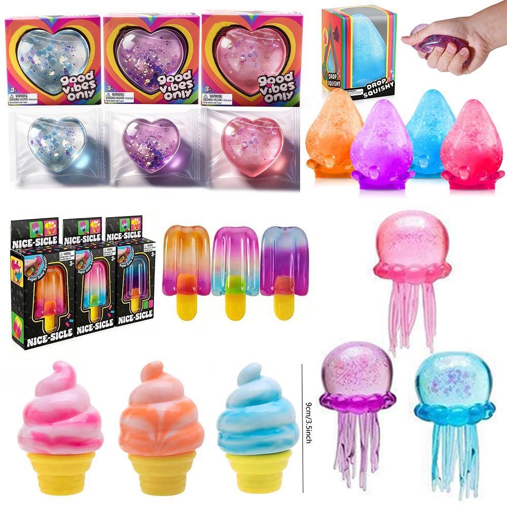 New Heart-Shaped Squeeze Fun Sensory Nice-Sicle Stress Relief Squishy Cube Anti-Anxiety Squeeze Object For Focus ADHD Population