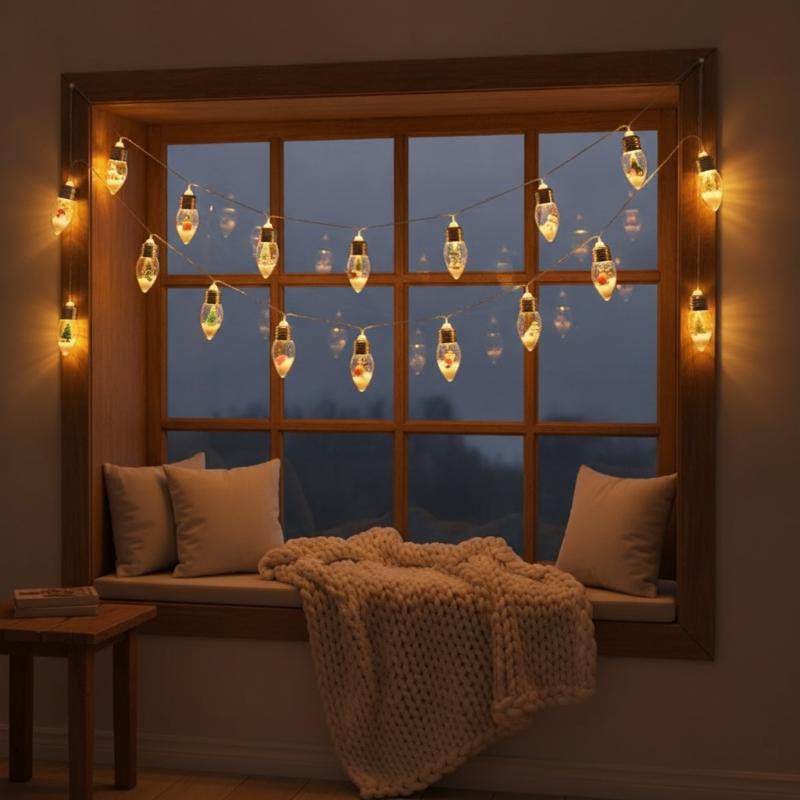 1Pc 10/20Led Globe Bulbs String Light With Snow & Cute Ornaments Perfect For Home Patio Fireplace Christmas Xmas Tree Decoration