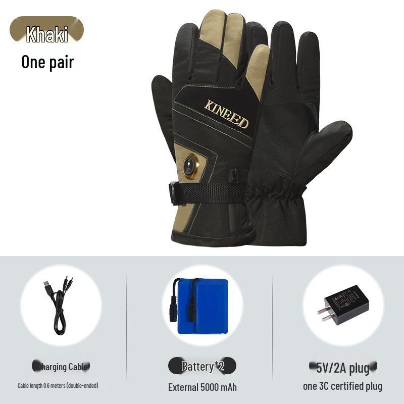

Men s Heated Waterproof Cycling and Ski Gloves with Electric Heating and Velvet Lining One Size хаки