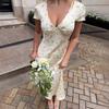 Floral Print Long Dress Women's Sexy V Neck Short Sleeve High Waist Dress Female Fashion Casual Vacation Slim Dresses