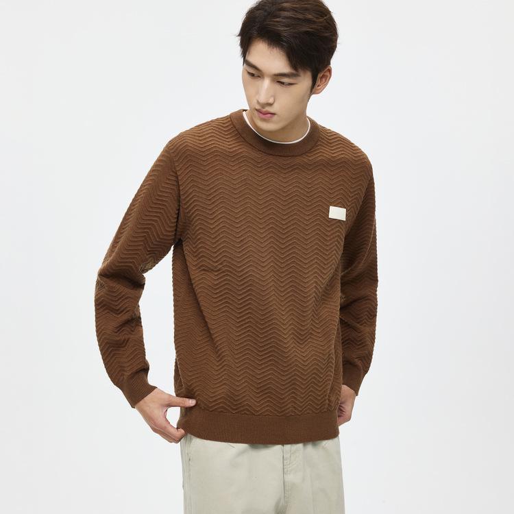 Men s 2025 Winter Textured Jacquard Lyocell Wool Round Neck Sweater L