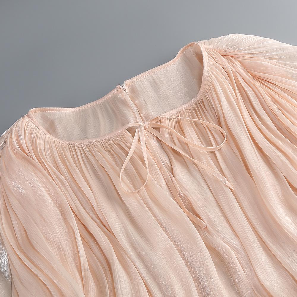 European & American Resort Style Elegant Irregular Mesh Puff Sleeve High-End Long Sleeve Dress