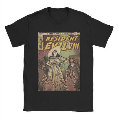 Resident Evil 8 Fan Art Comic Cover T-shirt voor Heren Katoenen T-shirts Ronde Hals Horror Game Tees Kleding met Korte Mouwen Plus Size