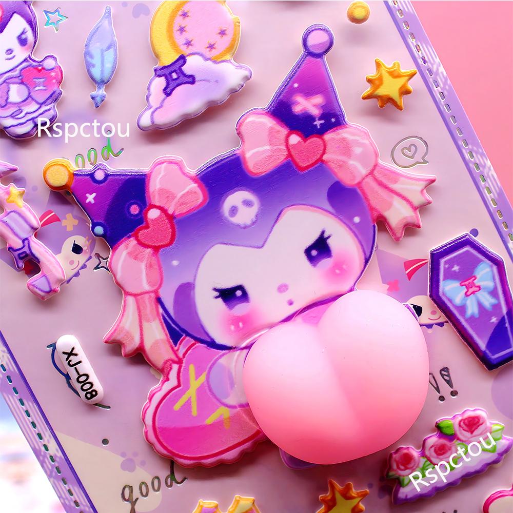 Cute Creative Sanrio Happy Buttocks Stickers Kawaii Cartoon Kuromi My Melody Soft Pinchable Decompression 3D Bubble Decals Gift
