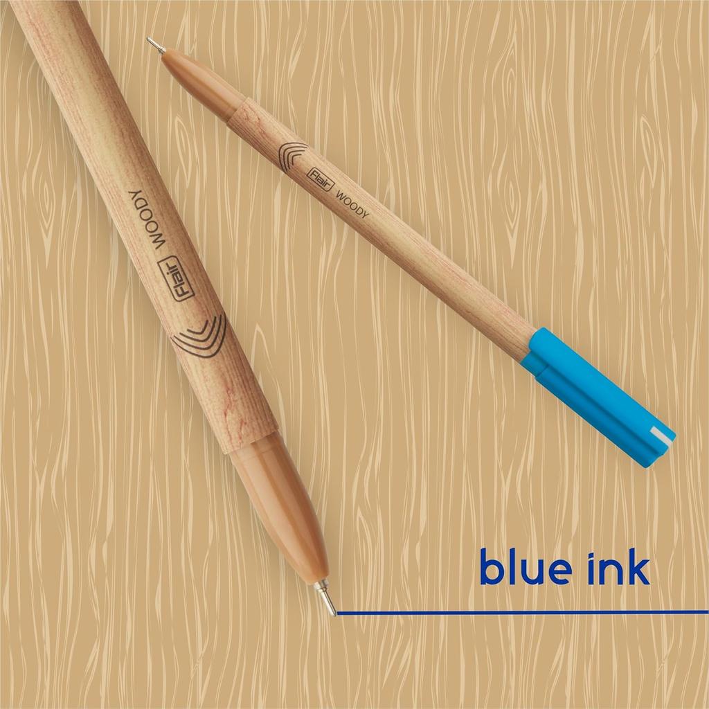 Flair Woody 0.7mm Ball Pen Pack of 1 X 10 | Smooth Blue Ink Writing for School, Office & Journaling