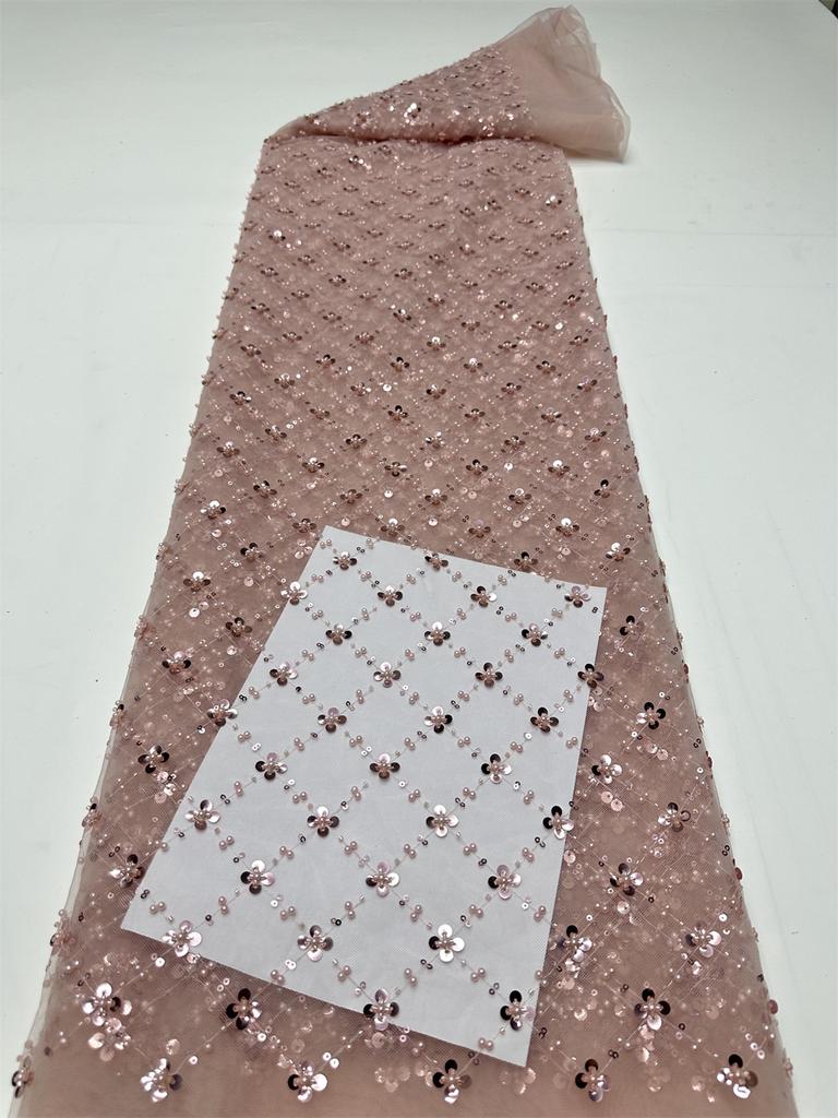 Gold African Tulle Lace Fabric 2025 French Net Sequins Fabric Sewing Embroidery With Beads Lace Tulle Mesh Nigeria Dress 5 Yards