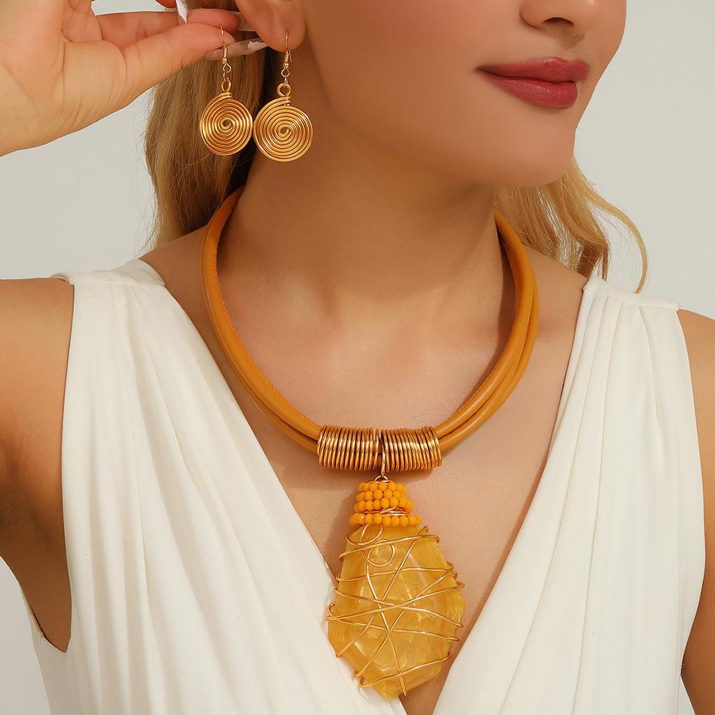 Necklace Resin Geometric Earrings Set Sparkling Big Gems Summer Fashion Style