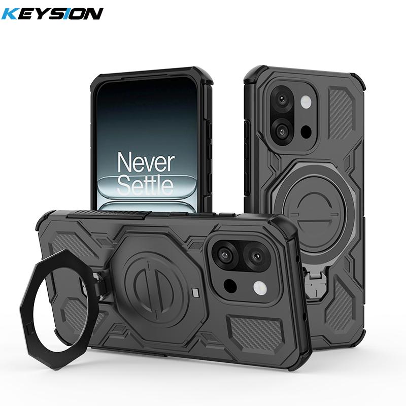 KEYSION Shockproof Magnetic Case for OnePlus 13S 5G Silicone+PC Upright Live Metal Ring Stand Phone Back Cover for OnePlus 1+13T