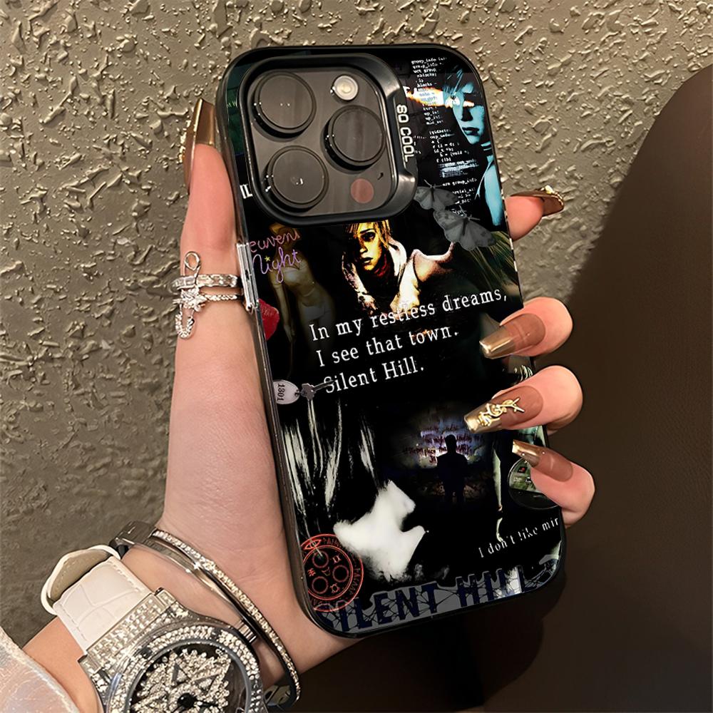 S-Silent Horror Hill Game Pouzdro na telefon Pro iPhone 16,15,14,13,12,11,Pro,Max,Plus,Mini,XS,SE Ochrana proti pádu Černé Matné Pevný Nárazník
