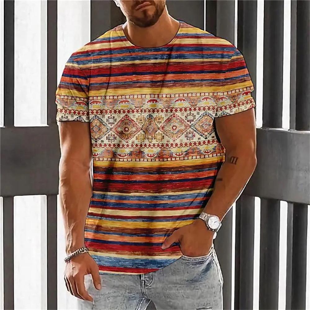 Bohemian 3D Print T Shirt for Men Ethnic O-Neck Short Sleeve Tops Geometric Harajuku Men's T-Shirt Loose Tees Shirt Man Clothing