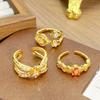 Medieval Vintage Zircon Lace Leaf Opening Ring Retro Femininity Niche Colored Treasure High Sense Ring