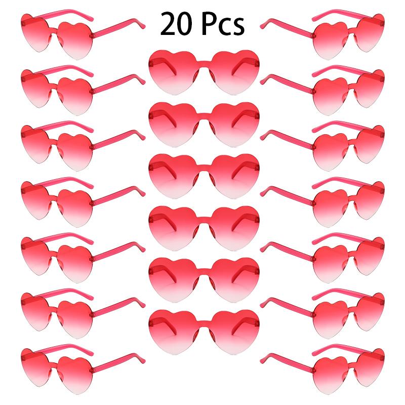 20 Pcs Heart Shape Sunglasses Women Fashion Rimless Gradient Multicolor Rave Sun Glasses Trendy Cute Beach Vacation Decor Shades