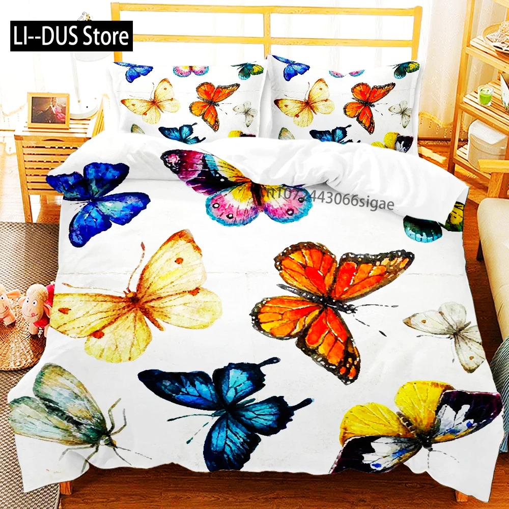 Butterfly Bedding Set For Boys Watercolor Butterfly Duvet Cover Fantasy Floral Animal Polyester Quilt Cover King Queen