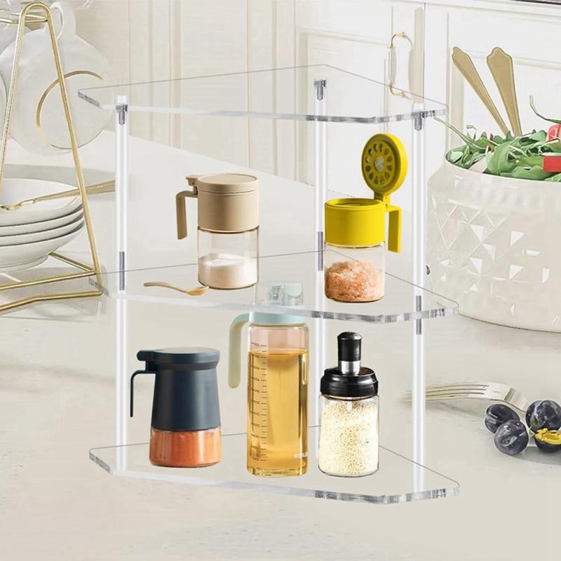 B97A-Acrylic Triangle End Table - 3 Tier Corner Side Table - Small Corner Table For Living Room, Bedroom, Bathroom