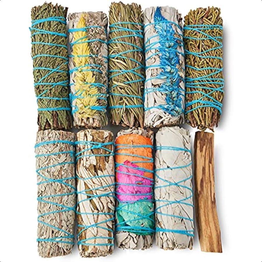 10 Sage Smudge Sticks ~ White Sage Rosemary Cedar Juniper Palo Santo 3 Flower Sages Blue Sage Yerba Santa Smudge Kit Unique Nat