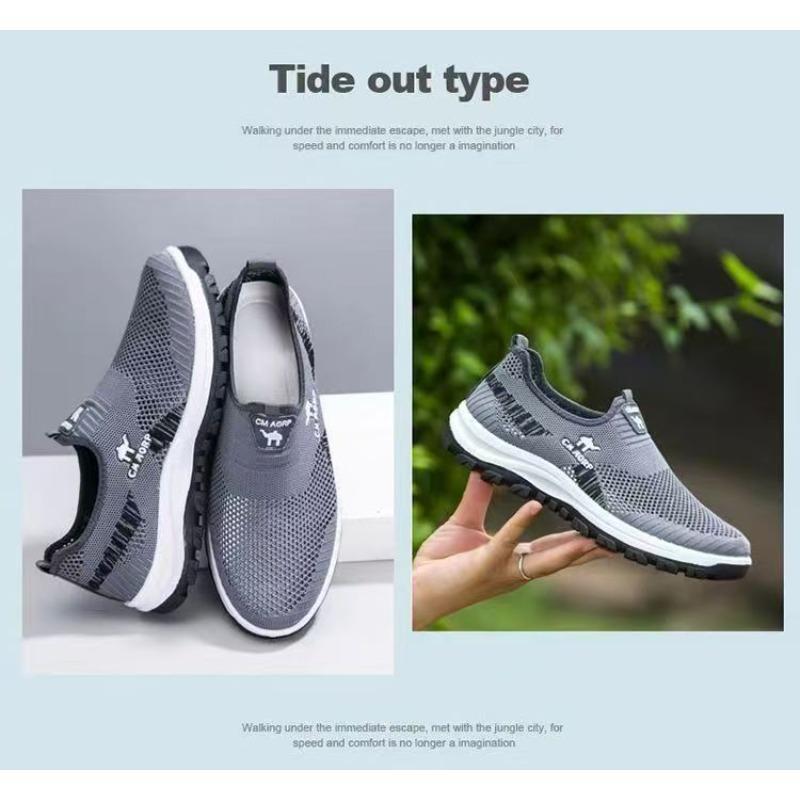 Men's New Wholesale Mesh Shoes, Lightweight Casual Soft Sole Walking Shoes, Lazy Slip-on Dad Shoes for Middle-aged Elderly
