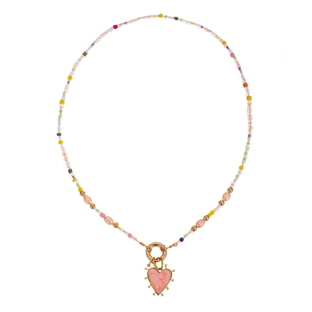 Love Peach Heart Beaded Pendant Necklace Baroque Freshwater Pearl High Color Retention