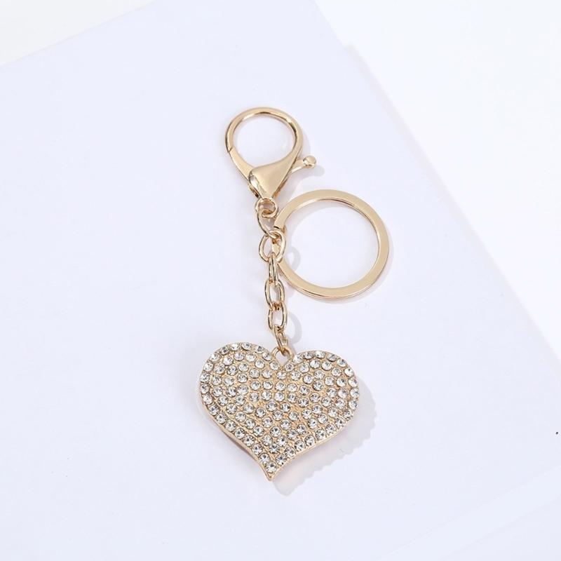 Sparkling Heart Keychain With Rhinestones Accent Zinc Alloy Design Bag Hanging Decoration For Women Gift Giving