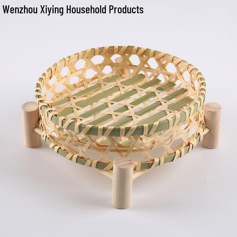 Bamboo Woven Storage Set: Includes Small Basket for Scallions, Ginger, Garlic, Winnowing Fan, Steamer, Fruit Plate, and Shelf.