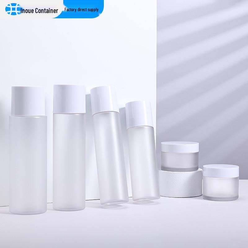 100/150ml Clear White Skincare Bottle Set: Toner Spray, Lotion, Serum, Cream Jar