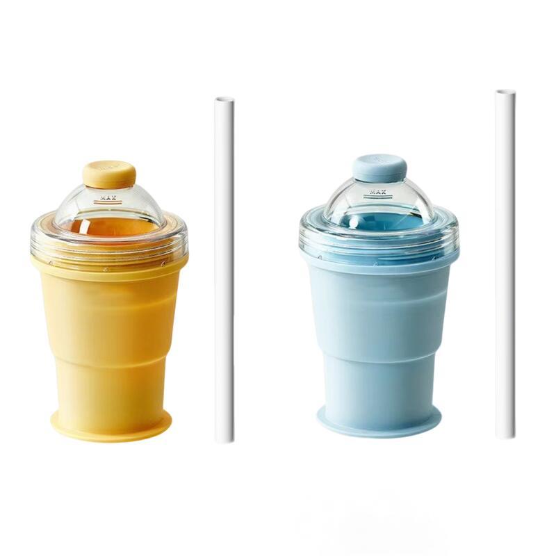 2 In 1 Foldable Silicone Ice Ball Maker Drinking Cup Build-in Straw Ice Ball Mold Travel Mug Portable for Juice &Cocktails Summer Kitchen Tools
