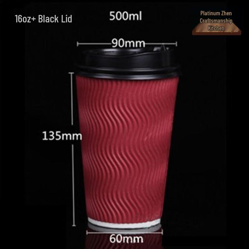 500ml Red Corrugated Insulated Disposable Paper Cups with Black Lids (500 Sets)