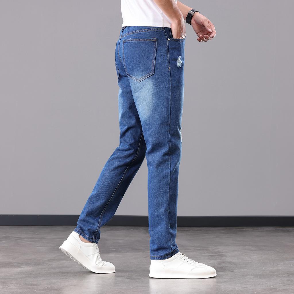 Plus Size Men's Jeans Oversized Distressed Denim Hip-Hop Style Skinny Fit Slim-Cutting Jeans
