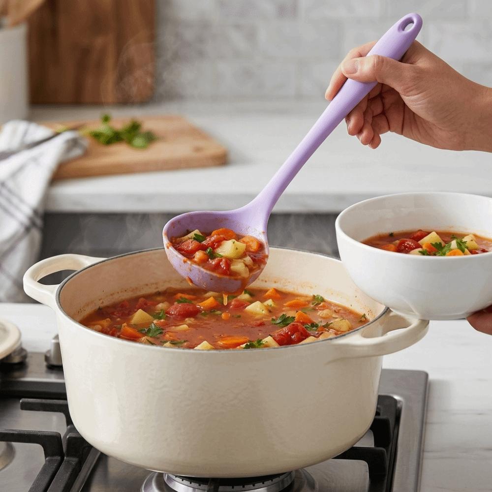Soft Silicone Soup Ladle Non-scratch Pan Serving Scoop Safe Food Contact Non-stick Spoon Hot Pot