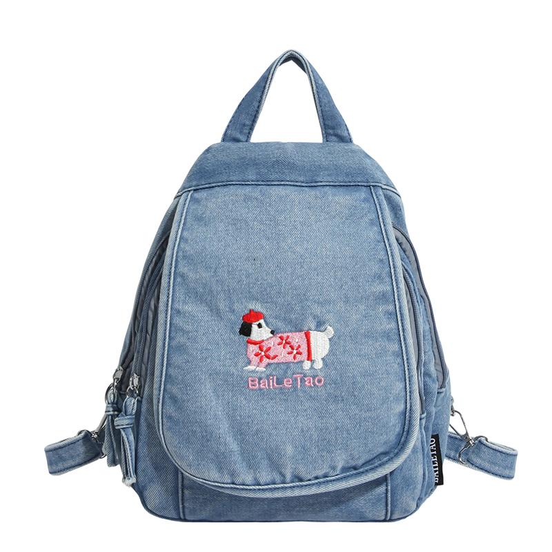 

Lightweight Denim Bag Large Capacity Crossbody Bag Commuter Backpack светло-синий