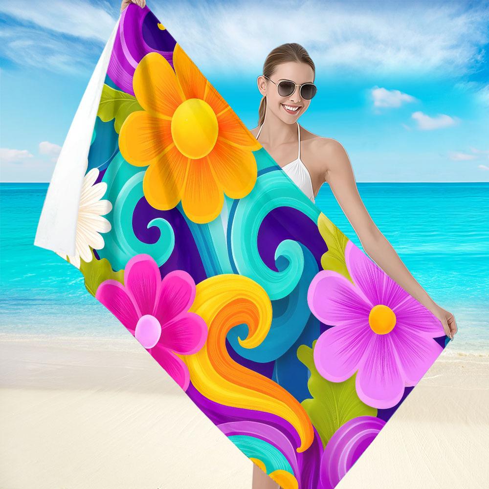 1pc Colorful Floral & Swirls Design Beach Towel - Quick-Dry Soft Microfiber, Lightweight & Durable for Beach, Travel, Swimming