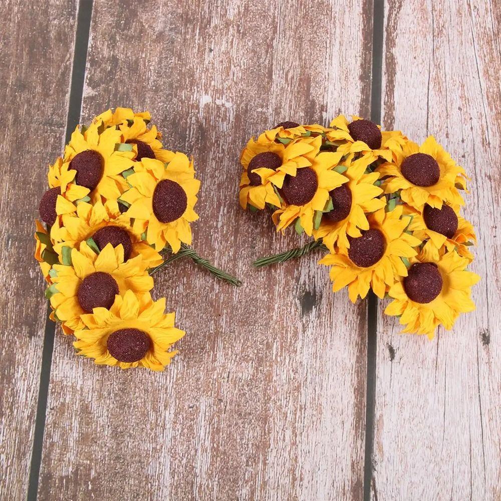 

100pcs Realistic Mini Artificial Paper Sunflower DIY Bouquets Fake Flower Home Decor жёлтый
