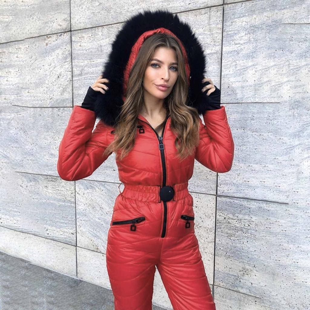 Women Fashion Casual Thick Hot Snowboard Skisuit Outdoor Sports  Zipper Ski Suit