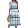 Ladies' striped printed casual and fashionable short sleeved round neck dress