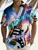 Electric Guitar Print Men's Hawaiian Shirt, Plus Size Short Sleeve Beach Vacation Shirt, Trendy Men's Loose Fit Casual Top, PLUS SIZE