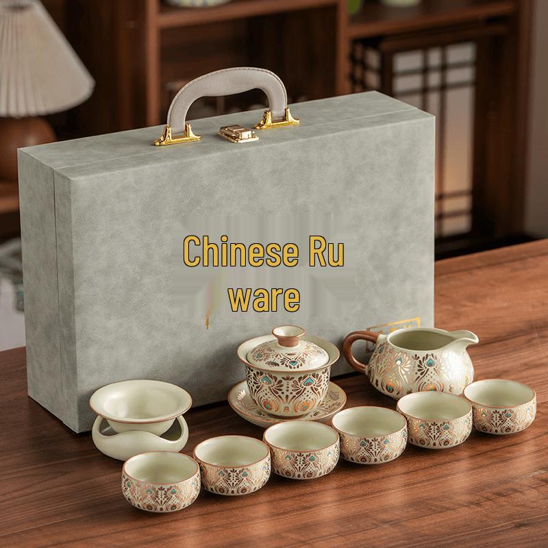 Cha Xun Gold & Silver Inlaid Ru Ware Gaiwan Tea Set